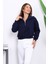 Lacivert Önü Fermuarlı Üç Iplik Crop Sweat 1