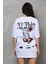 Unisex Bisiklet Yaka Baskılı Oversize T-Shirt - Beyaz 7