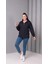 Kadın Büyük Beden Kapüşonlu Kanguru Cepli Fermuarlı Yırtmaç Detaylı %100 Pamuk Sweatshirt 5