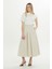 Beli Kuşaklı Pileli Ekru Midi Etek 2
