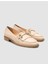 %100 Hakiki Deri Bej Kadın Püsküllü Loafer 2