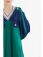 Düğme Detaylı V Yaka Yeşil ve Lacivert Elbise 2