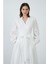 Kruvaze Pilise Detaylı Ekru Elbise 2