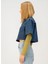 Oversize Crop Fit Sedef Çıtçıtlı Orta Indigo Kadın Jean Ceket 2