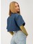 Oversize Crop Fit Sedef Çıtçıtlı Orta Indigo Kadın Jean Ceket 3