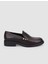 %100 Hakiki Deri Kahverengi Zımba Detaylı Kadın Loafer 1