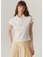 Ekru Düğme Detaylı Polo Yaka Regular Örme Tişört 1