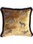 Dekoratif Zebra Nakış Işlemeli Siyah Püsküllü Gold Kadife Yastık Kılıfı 45X45 cm 1