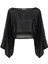 Carmen Siyah Fileli Kayık Yaka Bol Kesim Uzun Kollu Kadın Crop Bluz 1