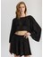 Carmen Siyah Fileli Kayık Yaka Bol Kesim Uzun Kollu Kadın Crop Bluz 5