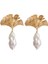 Ginkgo Leaf Baroque Pearl Earrings Altın Kaplama Kadın Küpe 1