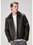 Kahverengi Yakası Shearling Detaylı Deri Mont 1