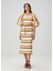 Resort Striped Çizgili Balon Kollu Kadın Midi Boy Elbise 1