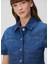 Lacivert Kısa Kollu Cropped Denim Gömlek 2
