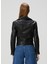 Dalby Slim Fit Siyah Deri Biker Ceket 4