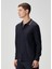 Lacivert Polo Yaka Çizgi Desenli Yün Sweatshirt 3