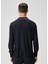 Lacivert Polo Yaka Çizgi Desenli Yün Sweatshirt 4