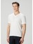 Slim Fit Wooster Beyaz V Yaka Keten T-Shirt 3