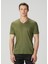 Slim Fit Wooster Yeşil V Yaka Keten T-Shirt 1