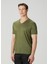Slim Fit Wooster Yeşil V Yaka Keten T-Shirt 3