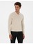 Erkek Krem Melanj Slim Fit Polo Yaka Fermuarlı Basic Triko Kazak 50315406-VR159 1