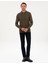 Erkek Koyu Haki Slim Fit Polo Yaka Fermuarlı Triko Kazak 50315688-VR111 4