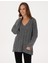 Kadın Gri Melanj Örgü Desen Comfort Fit V Yaka Kazak 50311596-VR086 3