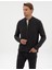 Erkek Koyu Antrasit Melanj Slim Fit Fermuarlı Triko Hırka 50317341-VR266 3