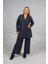 Pamuklu Yün Viskon Büyük Beden Pantolon Hırka Takım Lacivert 1