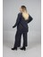 Pamuklu Yün Viskon Büyük Beden Pantolon Hırka Takım Lacivert 4