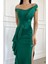 Kayık Yaka Çapraz Detaylı Fırfırlı Yırtmaçlı Balık Model Uzun Abiye Elbise Zümrüt 582470 3