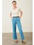 Kadın Pantolon Beli Lastikli Geniş Paça Pantolon Mavi - E044 1