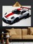 Beyaz Spor Araba Pistte Yüksek Hızla Dekoratif Kanvas - Mdf Ahşap Tablo 4