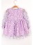 Lila Uzun Kollu Papatyalı Tül Detaylı Kız Çocuk Elbise - Hera 6