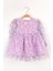Lila Uzun Kollu Papatyalı Tül Detaylı Kız Çocuk Elbise - Hera 8