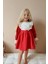 Kırmızı Fisto Yakalı Keten Kız Çocuk Elbise - Trinetta 8