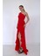 Kırmızı Yırtmaçlı Volanlı Elbise 6