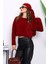 Bordo Bisiklet Yaka Angora Yumoş Crop Triko Kazak 3