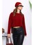 Bordo Bisiklet Yaka Angora Yumoş Crop Triko Kazak 4