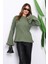 Haki Bel ve Kol Ucu Fırfırlı Triko Kazak 3