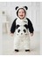 Peluş Panda Bebek Tulumu - Kapüşonlu, Fermuarlı, Alttan Çıtçıtlı Pamuklu 0-12 Ay 1