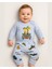 Uzun Kollu Pamuk Safari Baskılı Bebek Çıtçıtlı Body & Alt Takım – Krem/mavi - 0-9 Ay 1