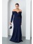 Kadın Lacivert Kayık Yaka Uzun Balık Abiye Elbise 1