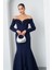 Kadın Lacivert Kayık Yaka Uzun Balık Abiye Elbise 3