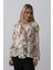 Volanlı Çiçek Desen Şifon Gömlek - Krem 1