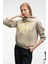 LIORAEN Kadın Baskılı Relaxed Kanguru Cepli Kapüşonlu Taş Rengi Sweatshirt 4