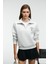 BELLE Kadın Nakış Detaylı Yarım Fermuarlı Dik Yakalı Regular Fit Grimelanj Sweatshirt 1