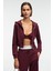 COSIMA Kadın Metal Fermuarlı Kapüşonlu Crop Bordo Sweatshirt 1