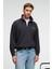 BRAM Erkek %100 Pamuk Dik Yakalı Yarım Fermuarlı Baskılı Antrasit Sweatshirt 3