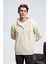 JUSTUS Erkek Kapüşonlu Kanguru Cepli Fermuar Yakalı Krem Sweatshirt 1